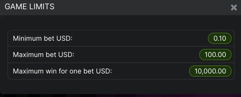 Limites du jeu Aviator : mise minimum 0.10 USD, maximum 100 USD